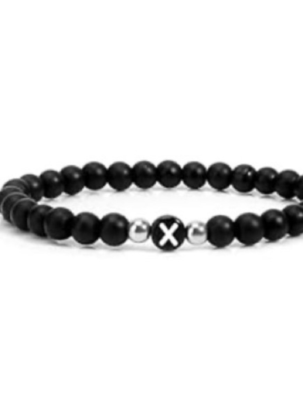 Black Beaded Bracelet with Silver Accents with (X) Detail.